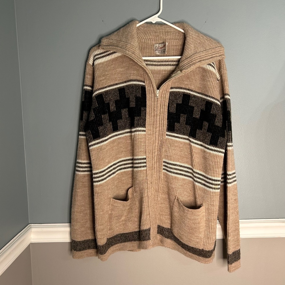 Vintage Clipper Mist Mens Large Full Zip Geometric Southwestern Cardigan USA